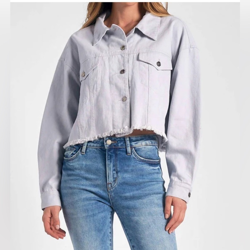 Elan Lilac Crop Denim Jacket